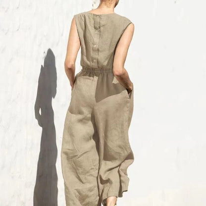 Women's jumpsuit – Loose fit – Sleeveless – Breathable linen – Full length