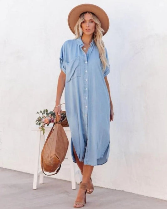 Women's shirt dress – Relaxed fit – Short sleeves – Soft breathable fabric