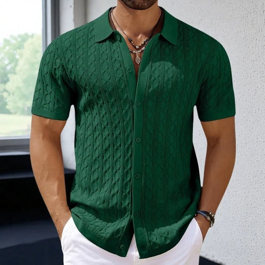 Men's polo – Slim fit – Soft jacquard knit – Short sleeves – Retro buttoning