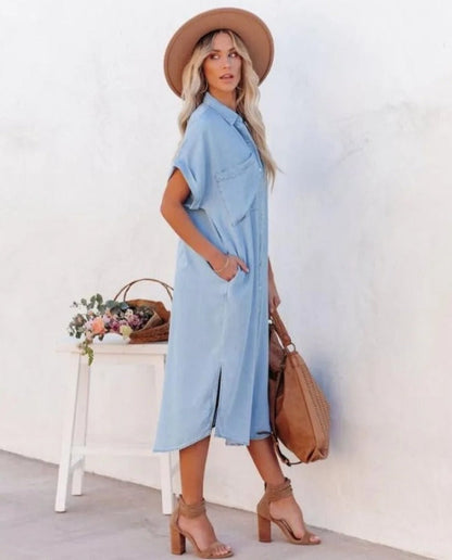 Women's shirt dress – Relaxed fit – Short sleeves – Soft breathable fabric