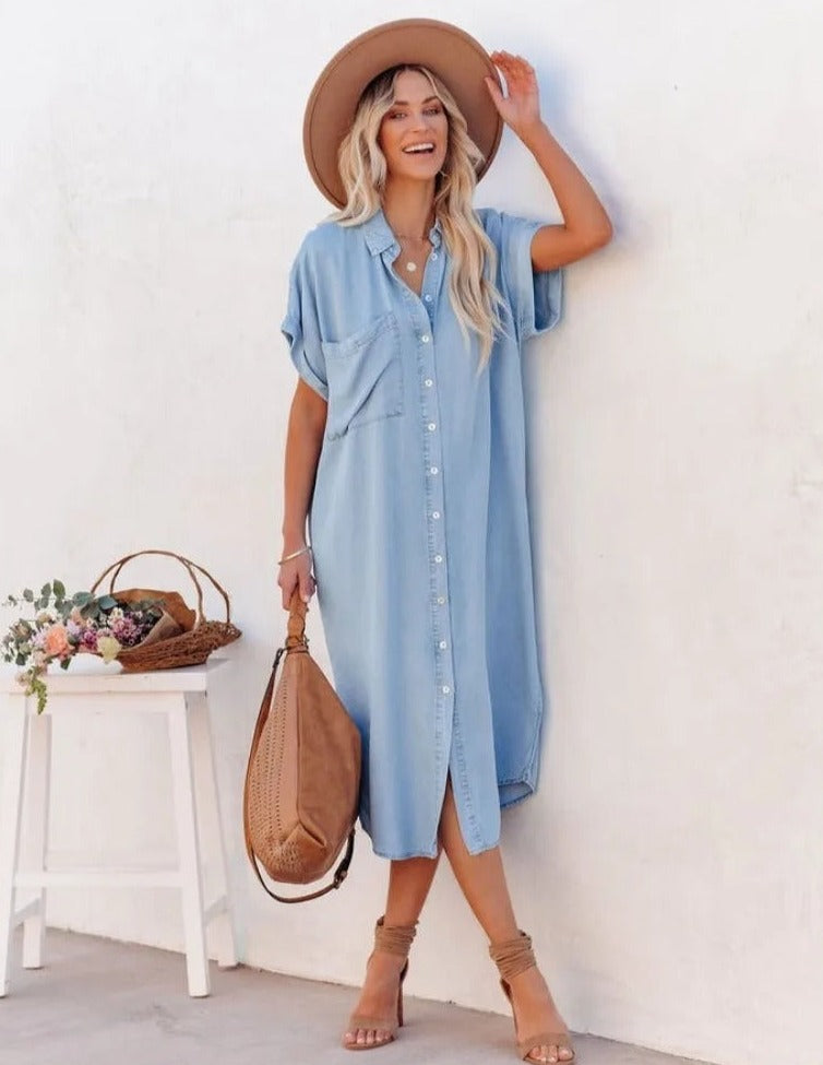 Women's shirt dress – Relaxed fit – Short sleeves – Soft breathable fabric