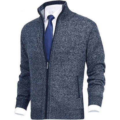 Jaxon Full Zip Cardigan | Stand Collar, Contrast Trim Cardigan