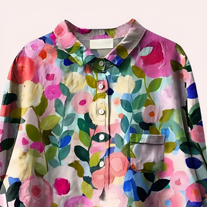 Women's blouse – Relaxed fit – Floral print – Natural fibers – Buttoned