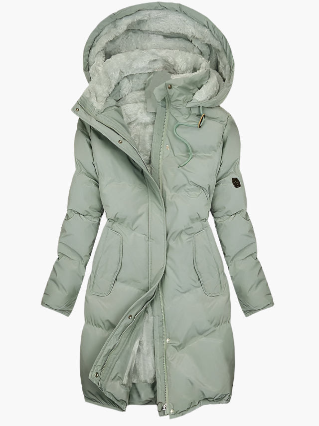 Angela Hooded Puffer Coat | Knee-Length, Fuzzy Lining Coat