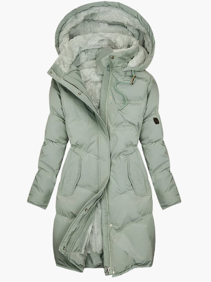 Angela Hooded Puffer Coat | Knee-Length, Fuzzy Lining Coat