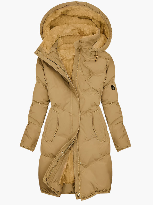 Angela Hooded Puffer Coat | Knee-Length, Fuzzy Lining Coat