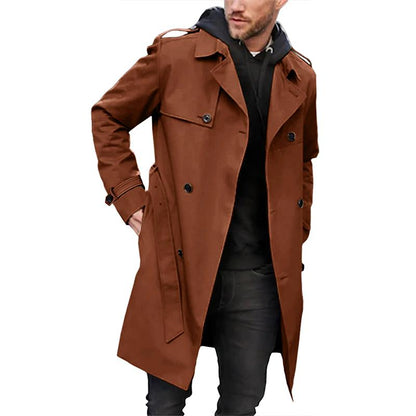 Men's trench coat – Slim fit – Double-breasted – Breathable fabric – Belt