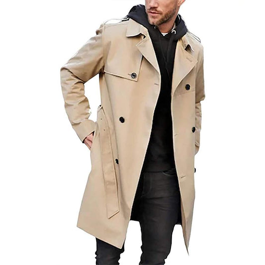 Men's trench coat – Slim fit – Double-breasted – Breathable fabric – Belt