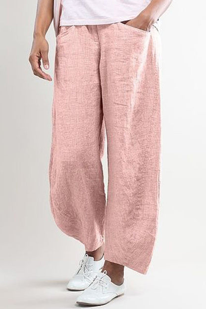 Pantalon large femme – Coupe ample – Longueur cheville – Tissu Linnen respirant – Poches