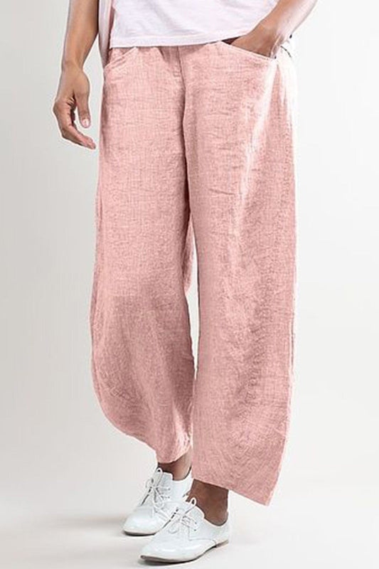 Pantalon large femme – Coupe ample – Longueur cheville – Tissu Linnen respirant – Poches