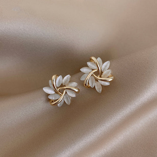 Rosa Flower Stud Earrings | Opal Accents Stud Earrings