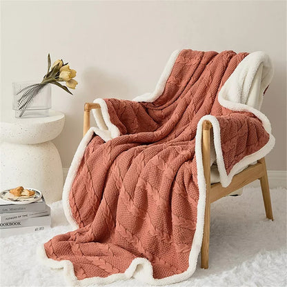 Minimalist Sherpa Throw Blanket With Cable Knit Texture