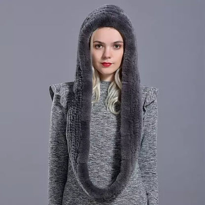 Giulia Knitted Hooded Scarf | Fuzzy Texture Solid Hooded Scarf
