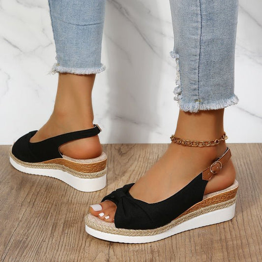 Wedge sandals for women – Open toe – Braided jute heel – Adjustable strap
