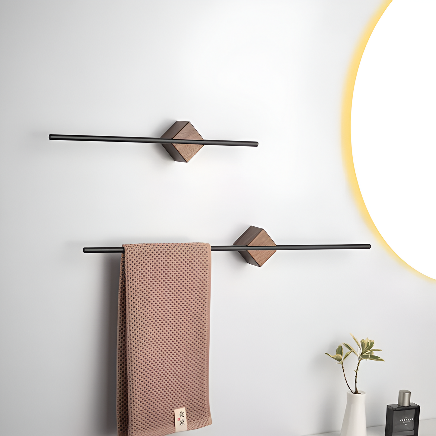Minimalist Wall-Mounted Wood and Metal Towel Rack