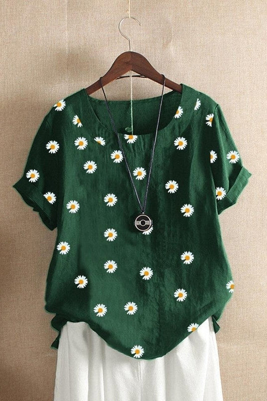 Women's T-shirt – Relaxed fit – Daisy floral print – Short sleeves – Breathable fabric