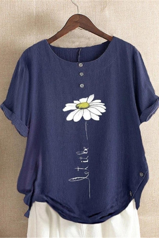 Women's short-sleeved shirt – Relaxed fit – Round neck – Breathable fabric – Floral print