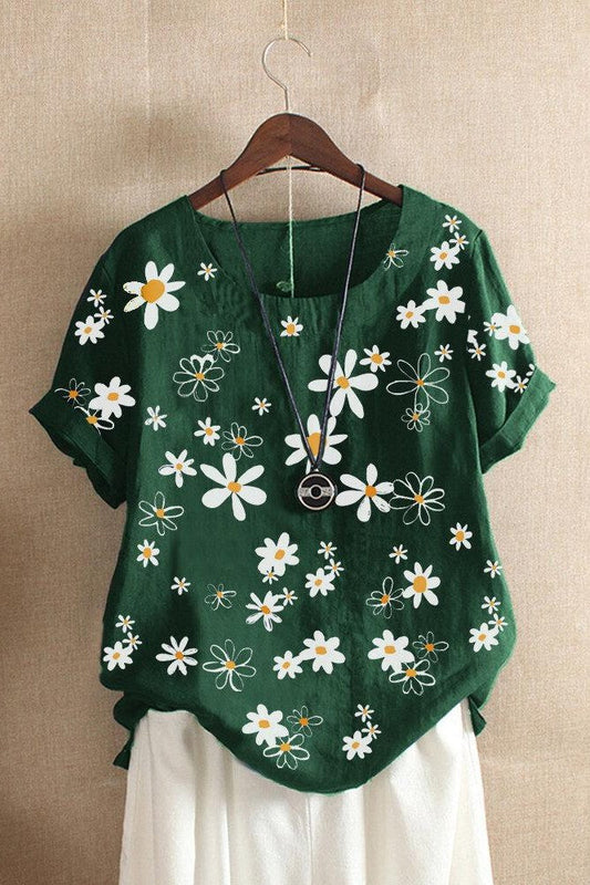 T-shirt women – Relaxed fit – Soft knit – Floral print – Short sleeves