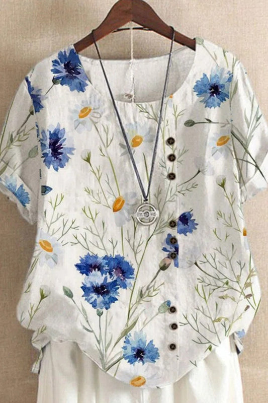 T-shirt for women – Loose fit – Short sleeves – Floral pattern – Soft breathable fabric