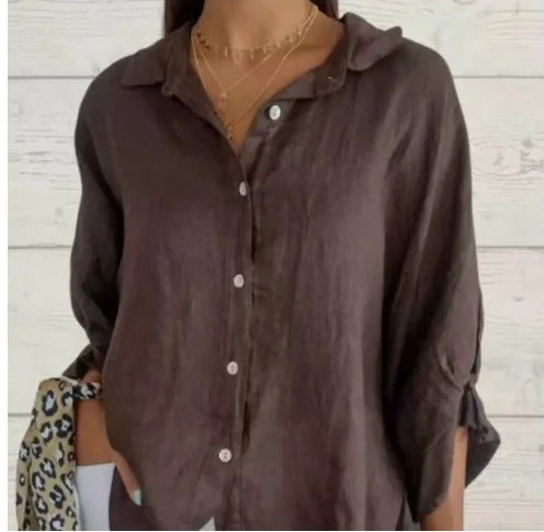 Chemise femme – Fibres naturelles – Coupe décontractée – Manches longues ajustables