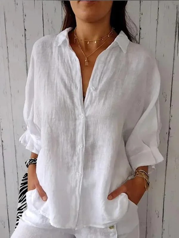 Chemise femme – Fibres naturelles – Coupe décontractée – Manches longues ajustables
