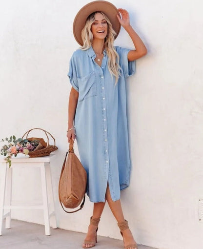 Women's shirt dress – Relaxed fit – Short sleeves – Soft breathable fabric