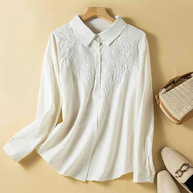 Embroidered Button-Up Shirt for Women – Casual & Relaxed Comfort