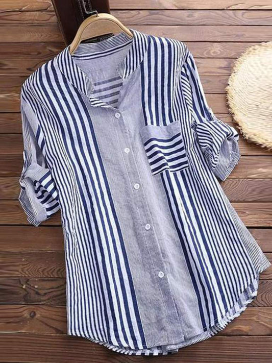 Blouse femme – Coupe décontractée – Tissu respirant – Rayures – Manches longues