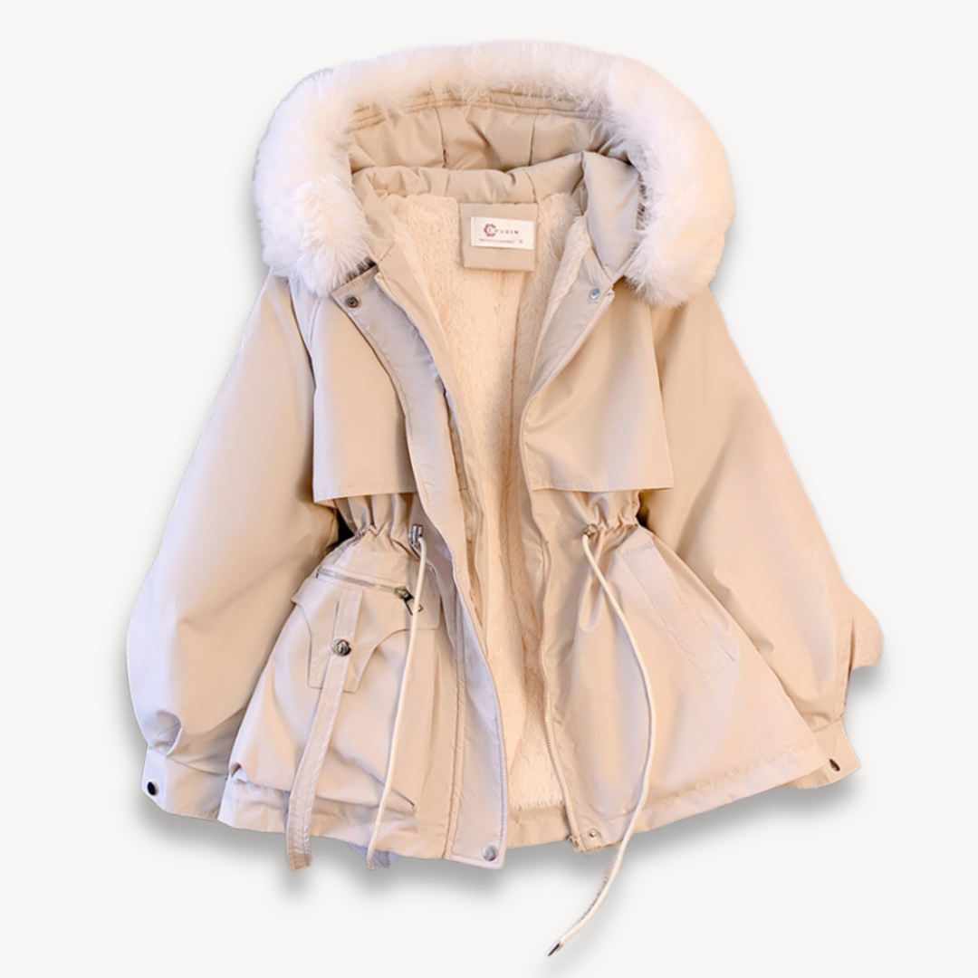 Women's Parka - Faux Fur Hood - Cinched Waist - Relaxed Fit - Hip Length