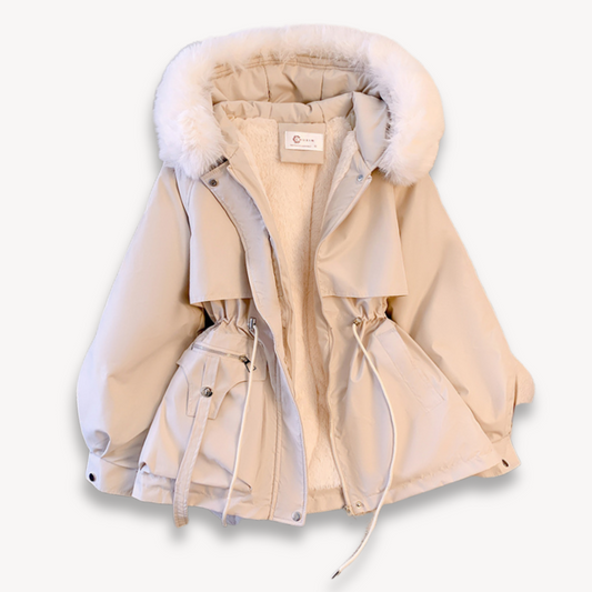 Women's Parka - Faux Fur Hood - Cinched Waist - Relaxed Fit - Hip Length
