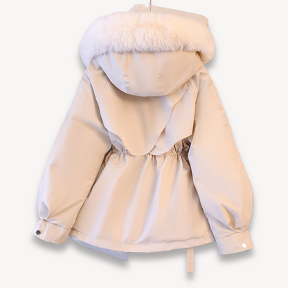 Women's Parka - Faux Fur Hood - Cinched Waist - Relaxed Fit - Hip Length
