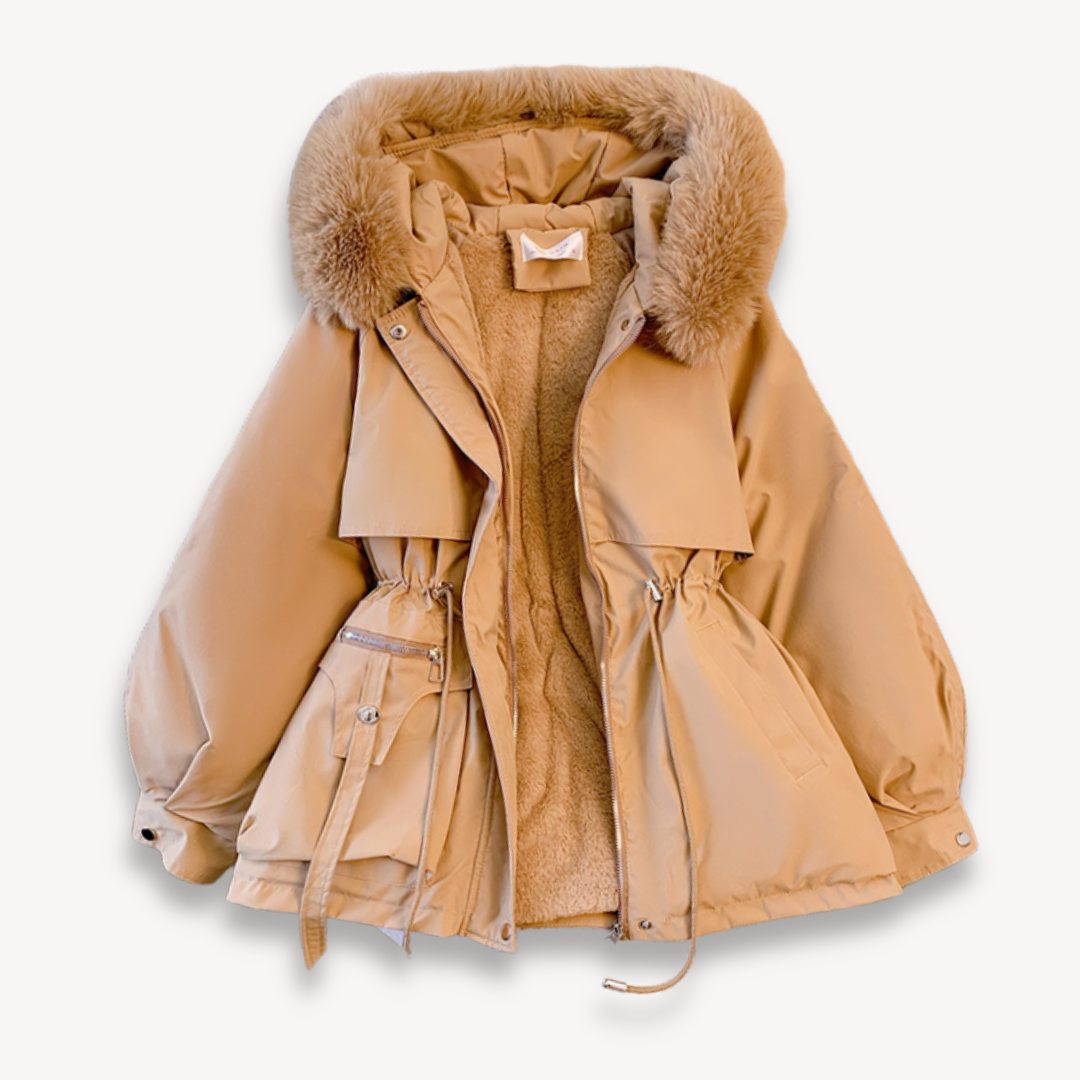 Women's Parka - Faux Fur Hood - Cinched Waist - Relaxed Fit - Hip Length