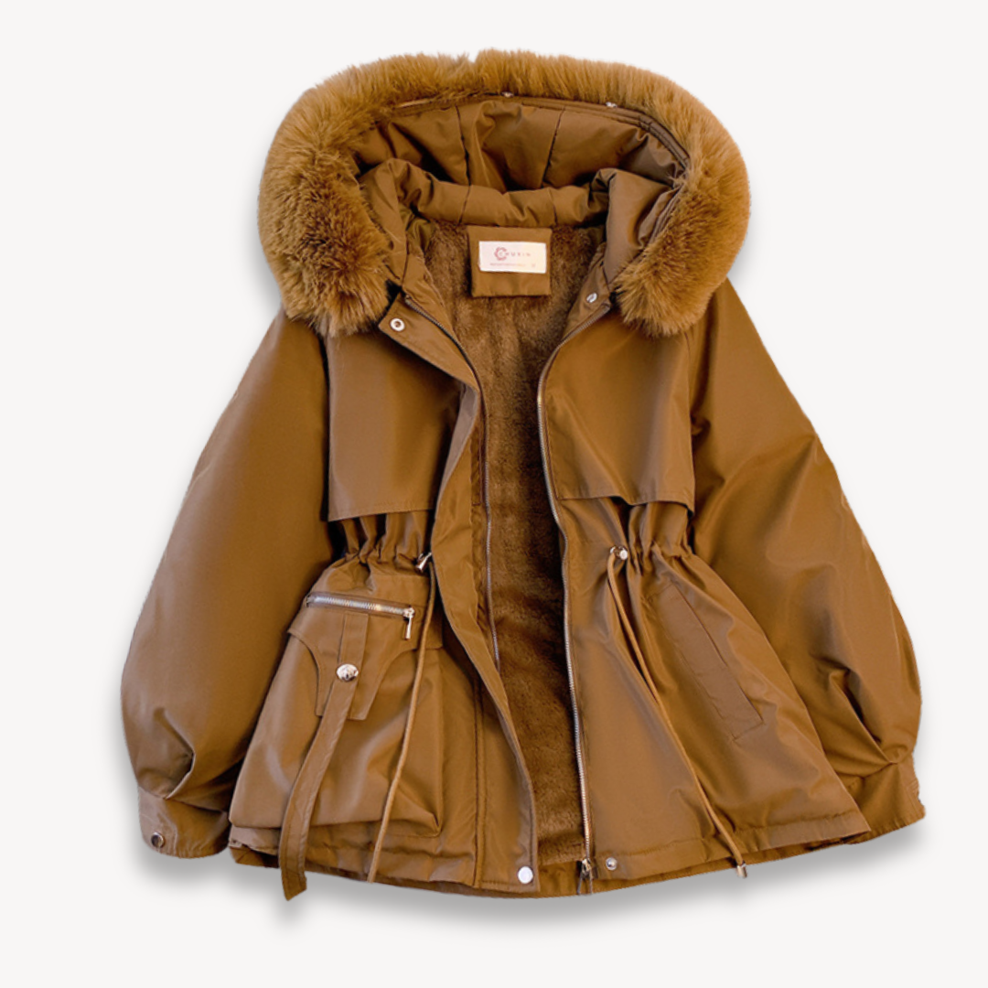 Women's Parka - Faux Fur Hood - Cinched Waist - Relaxed Fit - Hip Length
