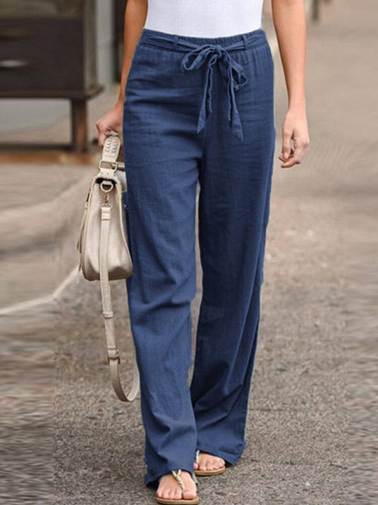 Pantalon Droit Femme – Coupe Ample – Taille Élastique avec Cordon – Tissu Respirant